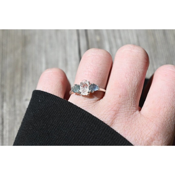 Raw Sapphire Engagement Sterling Silver Promise Ring Size 5 6 7 8 9 10 1… - Picture 2 of 8